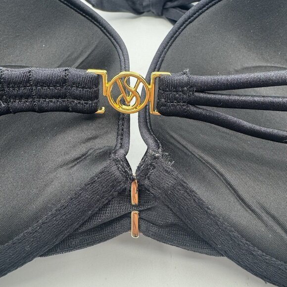 Victoria's Secret BOMBSHELL Swim Top 34DD Push Up Halter Padded Black & Gold - Picture 3 of 8